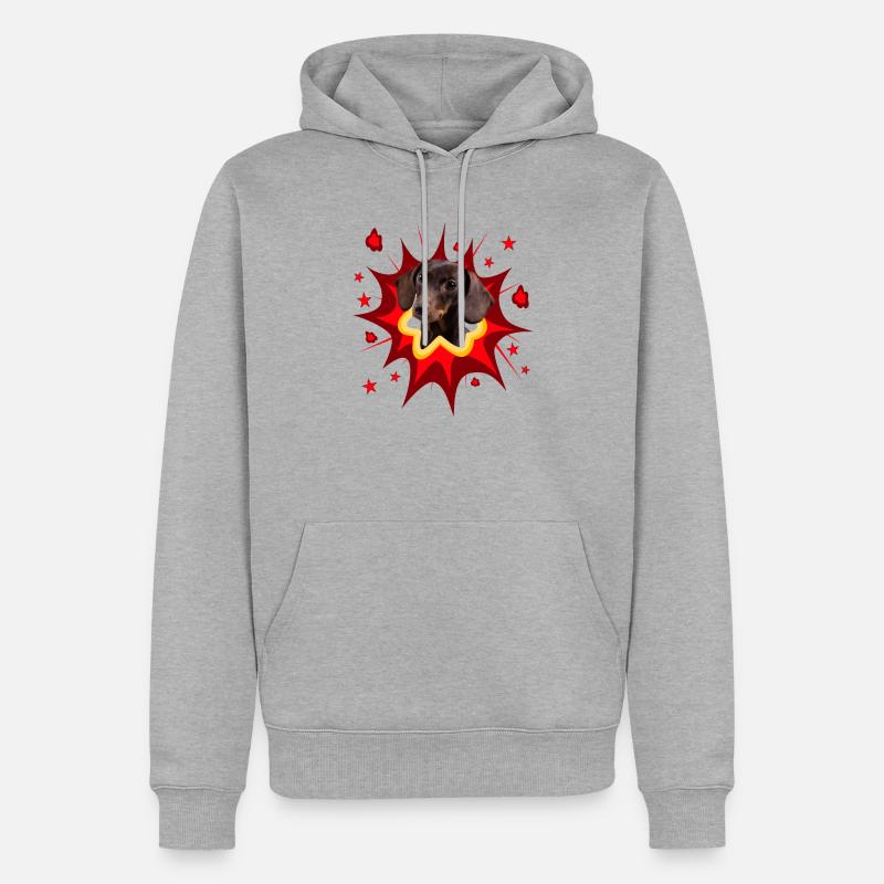 Comic Hund Design - Pow - Dackel - Männer Premium Bio Hoodie - Grau meliert