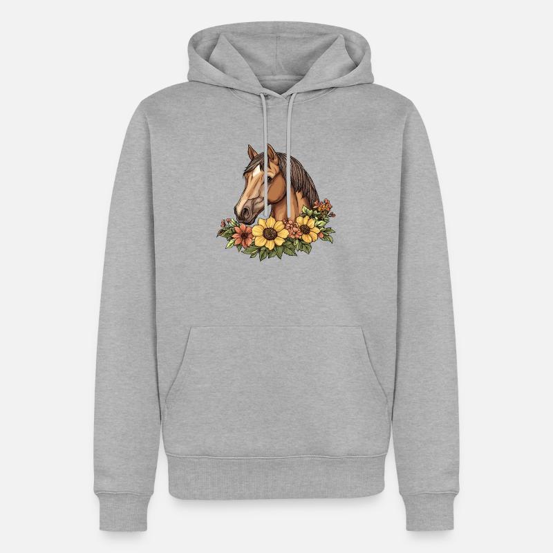 Pferd mit Blumen - Männer Premium Bio Hoodie - Grau meliert