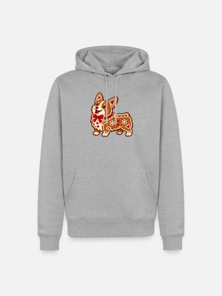 Lebkuchen-Corgi mit Schleife - Männer Premium Bio Hoodie - Grau meliert
