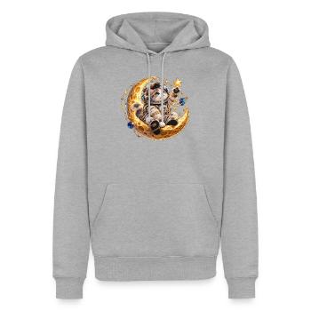 Kosmische Katzen-Astronautin auf dem Mond - Männer Premium Bio Hoodie - Grau meliert - Vorne - Thijin (182cm)
