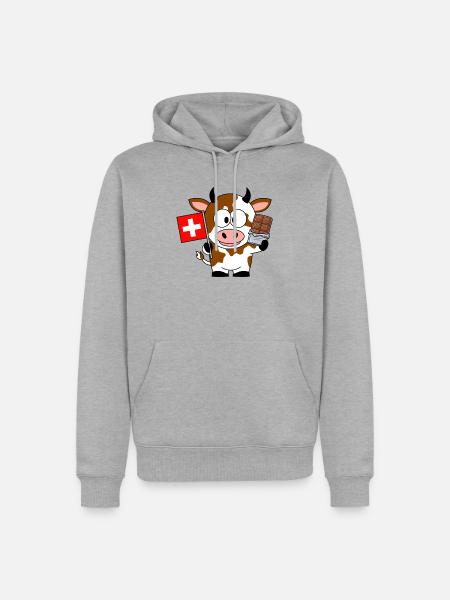 Schweizer Kuh mit Flagge und Schokolade  - Männer Premium Bio Hoodie - Grau meliert