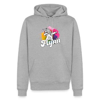 FLYNN - Beau nom de garçon avec licorne cool - Sweat à capuche Premium bio Homme - gris chiné - Devant - Thijin (182cm)