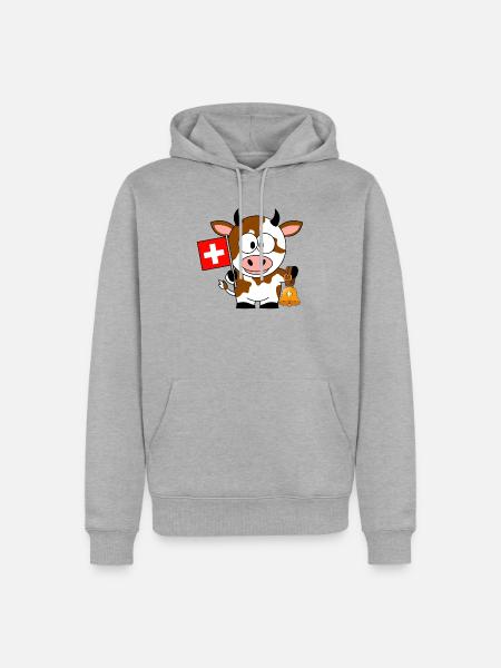 Schweizer Kuh mit glocke - Männer Premium Bio Hoodie - Grau meliert