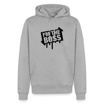 im_the_boss_f1 - Männer Premium Bio Hoodie - Grau meliert - Vorne - Thijin (182cm)