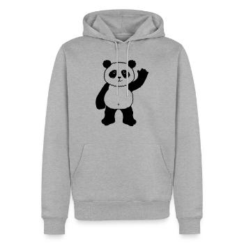 Aufrecht Stehender Panda Bär Winkt Freundlich - Männer Premium Bio Hoodie - Grau meliert - Vorne - Thijin (182cm)