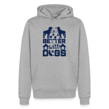 Das Leben ist besser mit Hunden - Männer Premium Bio Hoodie - Grau meliert - Vorne - Thijin (182cm)