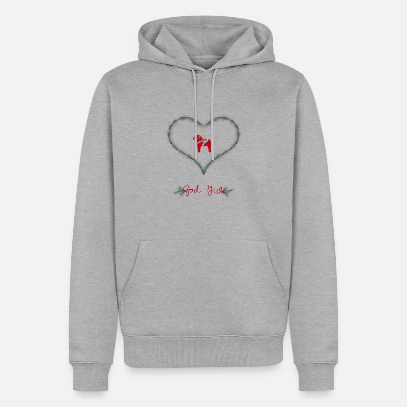 coeur de Noël rouge/vert avec cheval Dala - Sweat à capuche Premium bio Homme - gris chiné