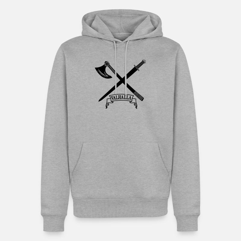 Valhalla avec hache et épée - Sweat à capuche Premium bio Homme - gris chiné