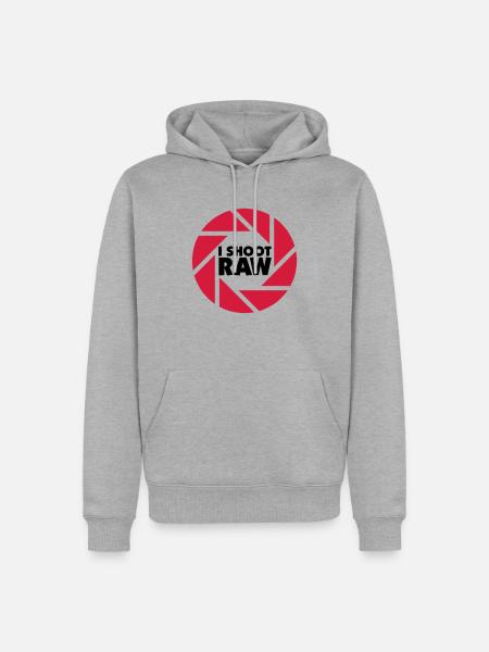 I shoot RAW - schwarz - Männer Premium Bio Hoodie - Grau meliert