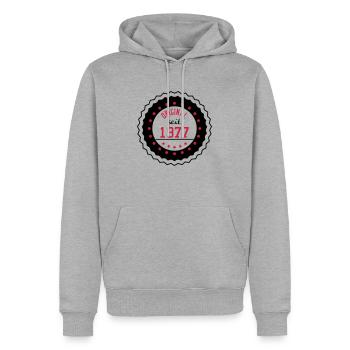 Original seit 1977 - Männer Premium Bio Hoodie - Grau meliert - Vorne - Thijin (182cm)