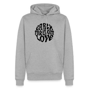 Earth Freedom Love - Männer Premium Bio Hoodie - Grau meliert - Vorne - Thijin (182cm)