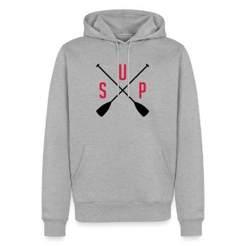 SUP - Männer Premium Bio Hoodie - Grau meliert - Vorne - Thijin (182cm)