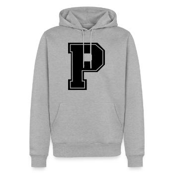 p - Männer Premium Bio Hoodie - Grau meliert - Vorne - Thijin (182cm)