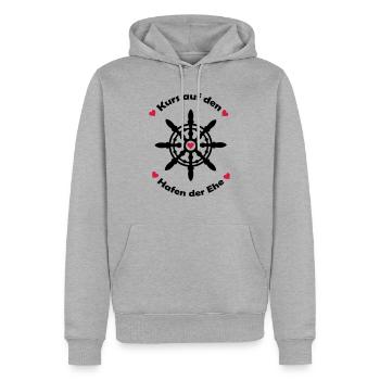 kurs_auf_den_hafen_der_ehe_002 - Männer Premium Bio Hoodie - Grau meliert - Vorne - Thijin (182cm)