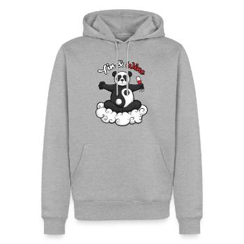 Lustiger Panda Yin und Wine Yoga Humor Spass - Männer Premium Bio Hoodie - Grau meliert - Vorne - Thijin (182cm)