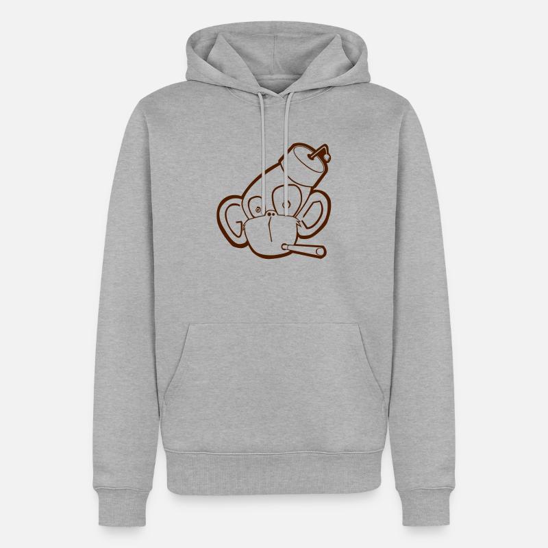 Affe mit Zigarette (Kontur) - Männer Premium Bio Hoodie - Grau meliert