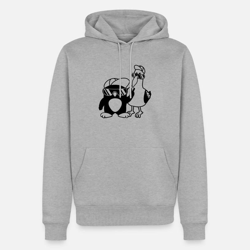 Pinguin Möwe 2 Freunde - Männer Premium Bio Hoodie - Grau meliert