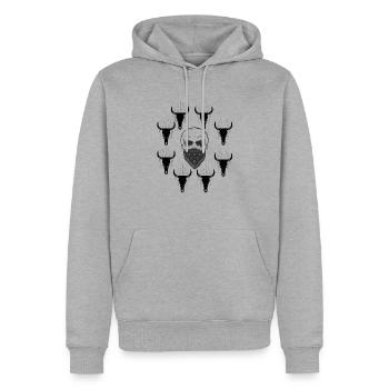 Stierköpfe mit Skull - Männer Premium Bio Hoodie - Grau meliert - Vorne - Thijin (182cm)