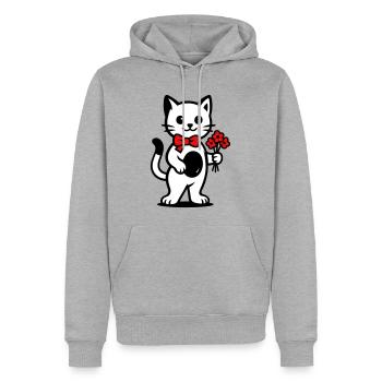 Amoureux des chats kawaii avec ruban rouge - Sweat à capuche Premium bio Homme - gris chiné - Devant - Thijin (182cm)