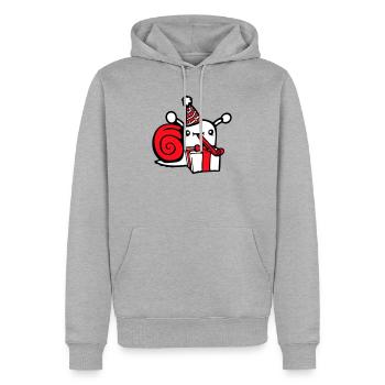 escargot anniversaire fête cadeaux chapeau mignon - Sweat à capuche Premium bio Homme - gris chiné - Devant - Thijin (182cm)