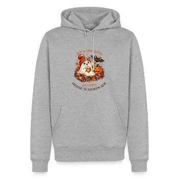 Kakao-Geist in Kuschelstimmung - Männer Premium Bio Hoodie - Grau meliert - Vorne - Thijin (182cm)
