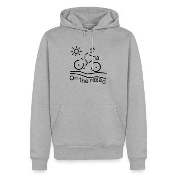 On the ro(a)d - Männer Premium Bio Hoodie - Grau meliert - Vorne - Thijin (182cm)
