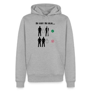 Regeln auf der Männertoilette - ein Pissoir frei - Männer Premium Bio Hoodie - Grau meliert - Vorne - Thijin (182cm)