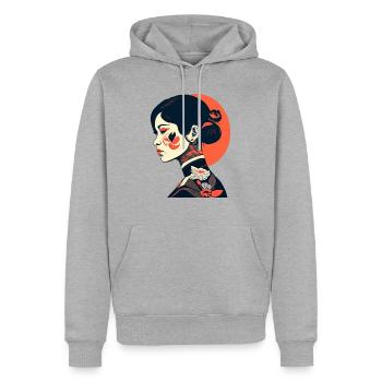 Geisha Tattoo Girl - Männer Premium Bio Hoodie - Grau meliert - Vorne - Thijin (182cm)