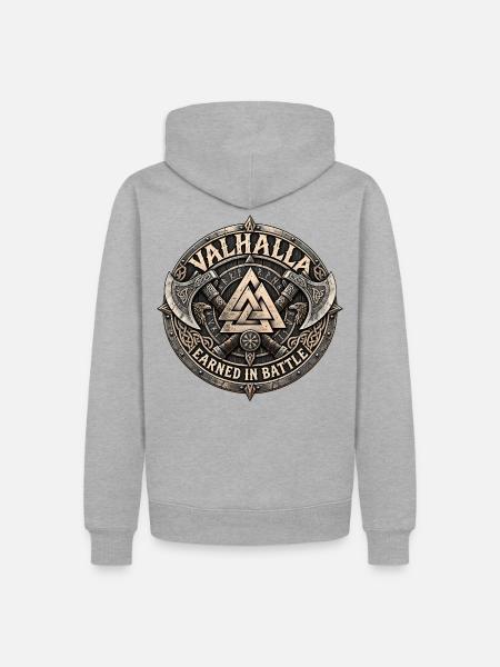 Valhalla Valknut Wikinger Emblem – Noventra - Männer Premium Bio Hoodie - Grau meliert
