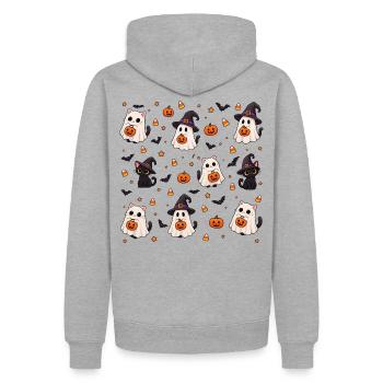 Cutes Halloween-Katzen-Muster - Männer Premium Bio Hoodie - Grau meliert - Hinten - Thijin (182cm)