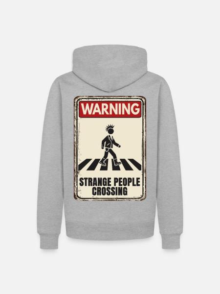 WARNING - Strange People Crossing - Punker - Männer Premium Bio Hoodie - Grau meliert