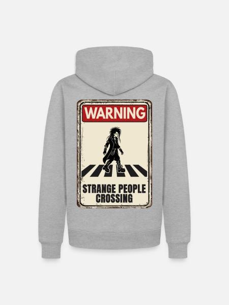 WARNING - Strange People Crossing - Goth - Männer Premium Bio Hoodie - Grau meliert