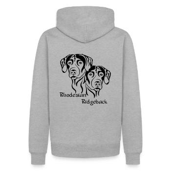 2 Rhodesian Ridgeback / helle Stoffe - Männer Premium Bio Hoodie - Grau meliert - Hinten - Thijin (182cm)