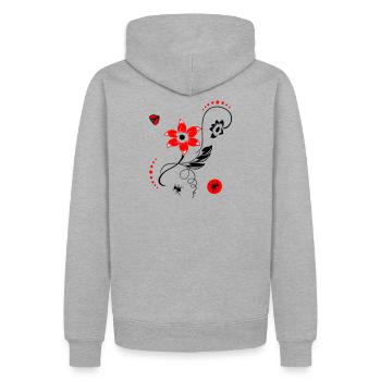 Sommerblume mit Marienkäfer und Ameisen - Männer Premium Bio Hoodie - Grau meliert - Hinten - Thijin (182cm)