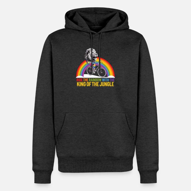 Löwe reitet Regenbogen mit Dschungeltext - Männer Premium Bio Hoodie - Anthrazit meliert