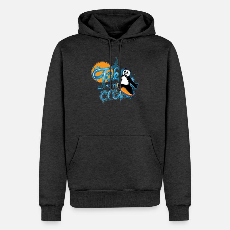 Panda Surfer – Emmenez-moi à l’océan - Sweat à capuche Premium bio Homme - anthracite chiné