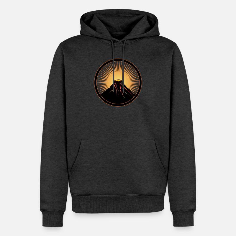 Vulkan Patch mit flüßiger Lava - Männer Premium Bio Hoodie - Anthrazit meliert