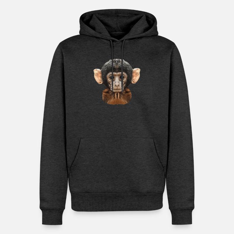 meilleures conceptions de la faune, motif de toile de bébé singe - Sweat à capuche Premium bio Homme - anthracite chiné