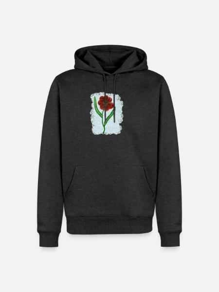 Rostrote Blume mit Grünen Blättern - Männer Premium Bio Hoodie - Anthrazit meliert