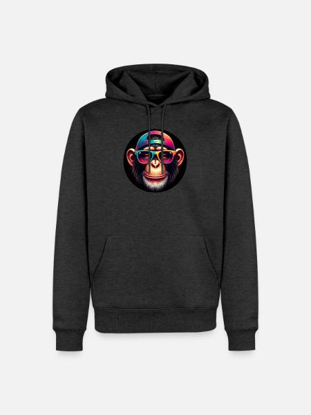 Lustiger Affe mit Cap und Brille - Männer Premium Bio Hoodie - Anthrazit meliert