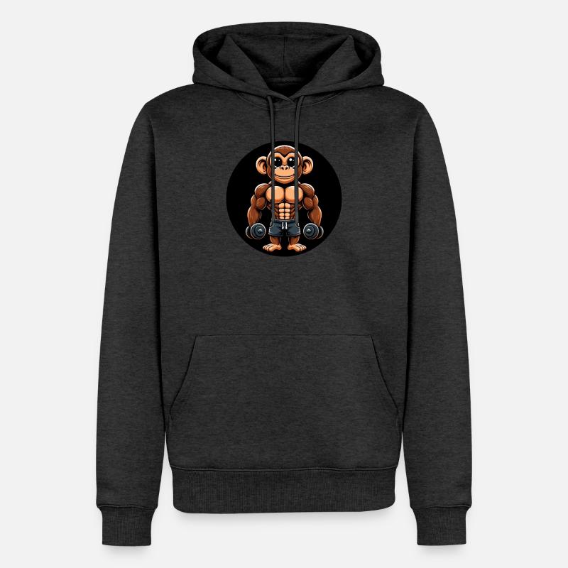 Affe Chimpanse Bodybuilder Training - Männer Premium Bio Hoodie - Anthrazit meliert