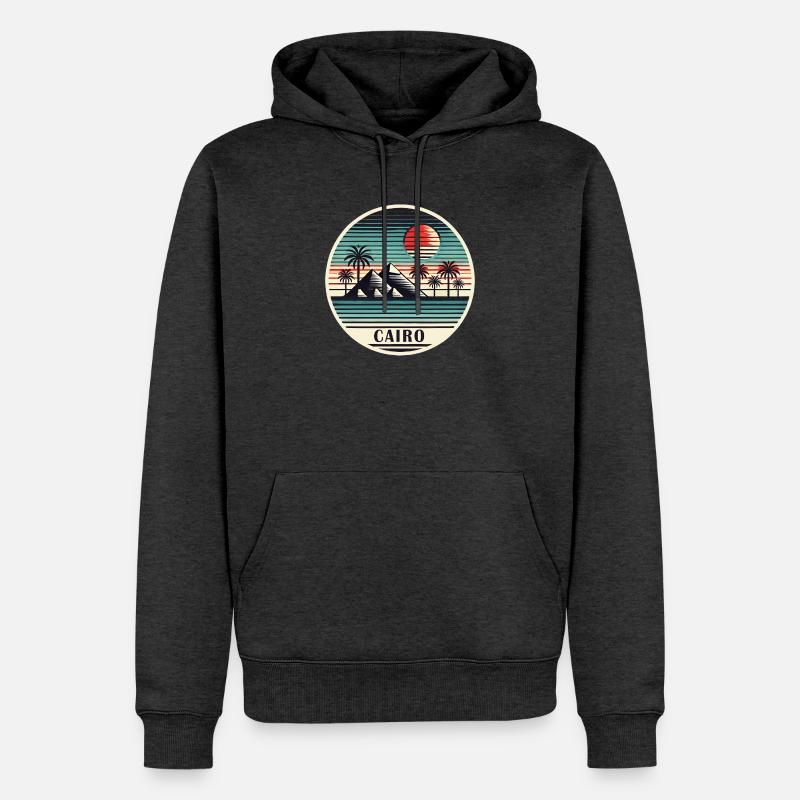 Le Caire, Égypte, Pyramides, Désert - Sweat à capuche Premium bio Homme - anthracite chiné
