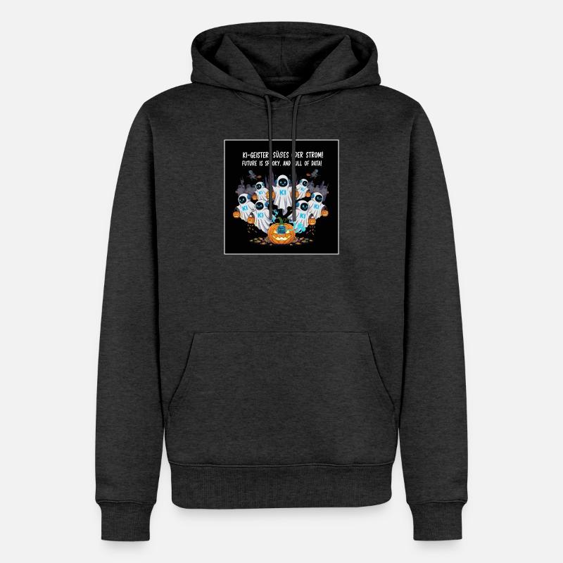 AI Ghosts : Trick or Stream ! - Sweat à capuche Premium bio Homme - anthracite chiné