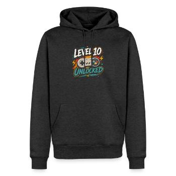Level 10 freigeschaltetes 10-Jahres-Jubiläums-D-Geschenk - Männer Premium Bio Hoodie - Anthrazit meliert - Vorne - Thijin (182cm)