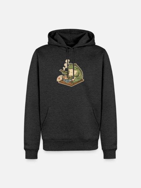 Grummeliger Frosch isst Ramen - Männer Premium Bio Hoodie - Anthrazit meliert