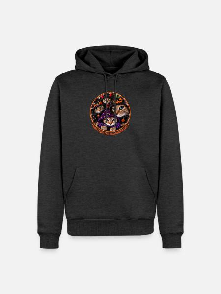 Halloween Katzen im Kostüm Rundemblem - Männer Premium Bio Hoodie - Anthrazit meliert