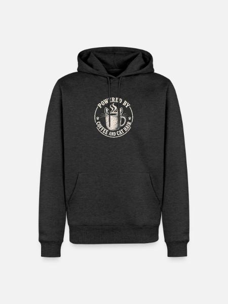 Angetrieben von Kaffee und Katzenhaaren - Männer Premium Bio Hoodie - Anthrazit meliert