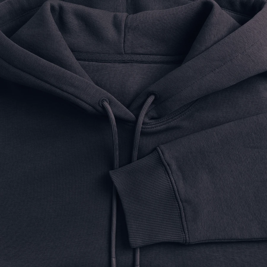 Zermatt badge on a men’s premium organic hoodie, navy, neck label