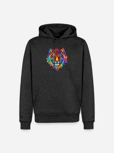 Regenbogentiger in Flammen - Männer Premium Bio Hoodie - Anthrazit meliert