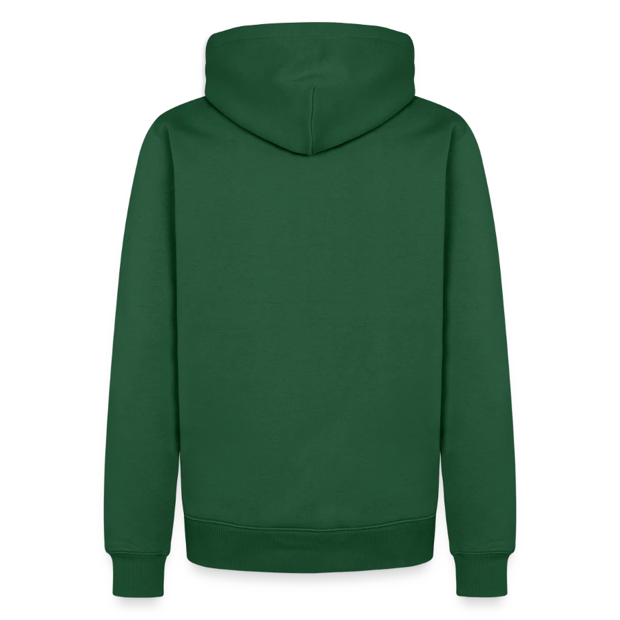 Kraken Island badge on a men’s premium organic hoodie, bottle green, back